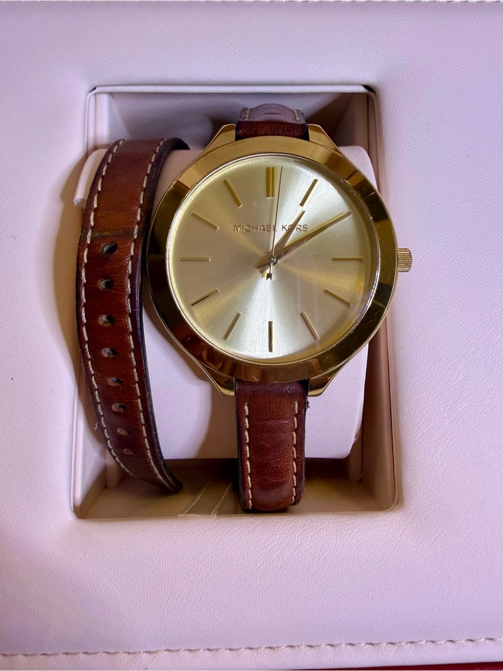 Michael Kors Gold Dial Brown Double-Wrap Leather Watch
